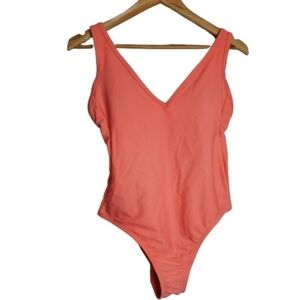 New Kona Sol Peach V-neck One Piece High Back Adjustable Straps Swimsuit Small